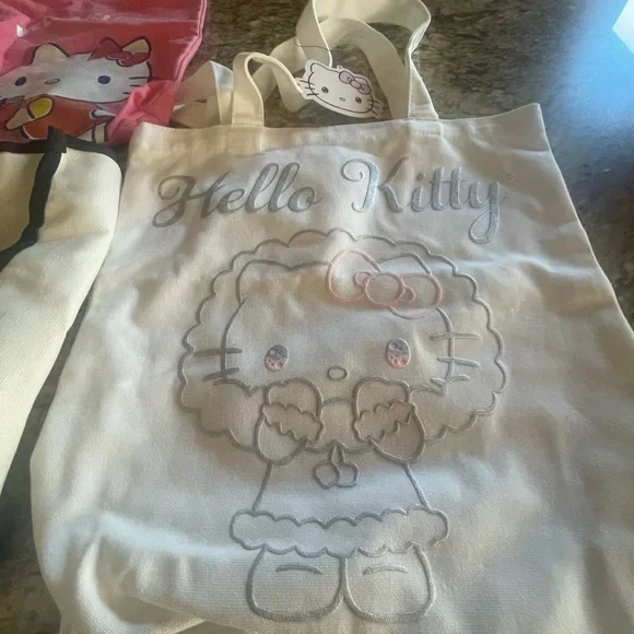 Hello Kitty Canvas Tote Bags - White & Pink - Picture 3 of 7
